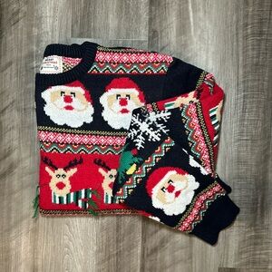 Daisy Boutique Merry Christmas Tree Santa and Rudolph Sweater - XL